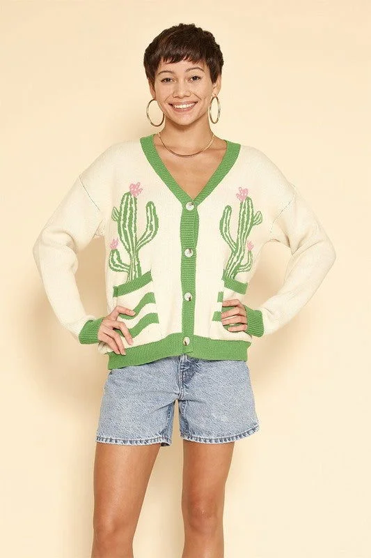 Cactus flower cardigan Cashmere Blend Cotton Blend Poly Blend