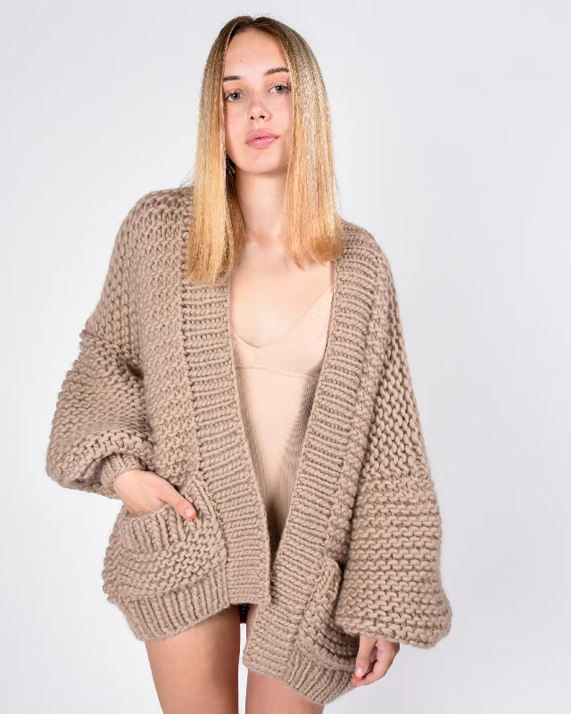 Pocket cardigan in warm taupe Jersey Fabric Tulle Fabric Batik Fabric