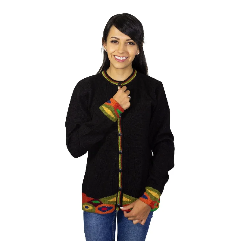 Alpaca Cardigan Coca Leaf Solid Color Striped Floral Print