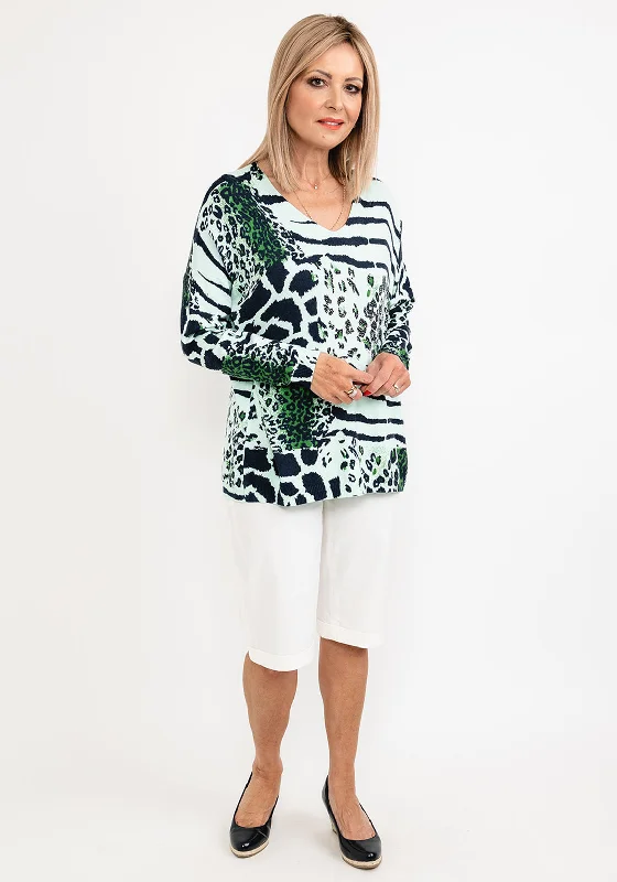 Seventy1 One Size Animal Print Mix Fine Jumper, Mint Multi Notch Collar Peter Pan Collar Cowl Neck Seventy1 One Size Animal Print Mix Fine Jumper, Mint Multi Notch Collar Peter Pan Collar Cowl Neck