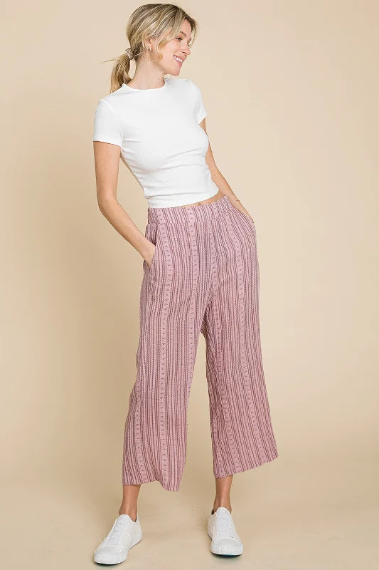 Hazel Blues® |  Cotton Bleu by Nu Lab Striped Elastic Waist Wide Leg Pants Jeans Straight,