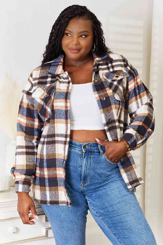 Double Take Plaid Button Front Shirt Jacket with Breast Pockets Chenille Fabric Brocade Fabric Lace Fabric Double Take Plaid Button Front Shirt Jacket with Breast Pockets Chenille Fabric Brocade Fabric Lace Fabric