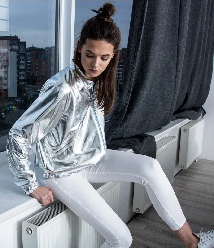 Silver Bomber Jacket Ribbed Jacket Pleated Jacket Ruffled Jacket