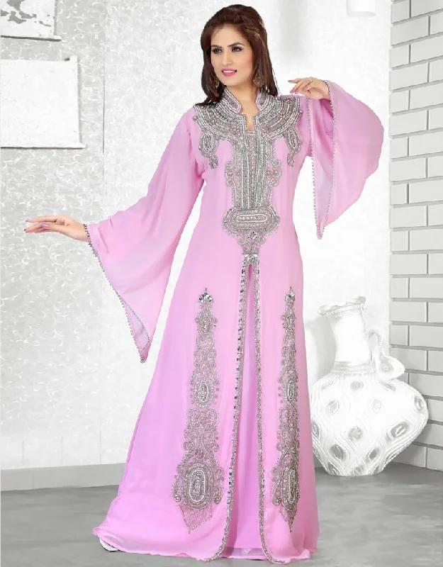 Captivating Faux Georgette Embroidered Jacket Style Kaftan Zippered Front Buttoned Front Snap Front