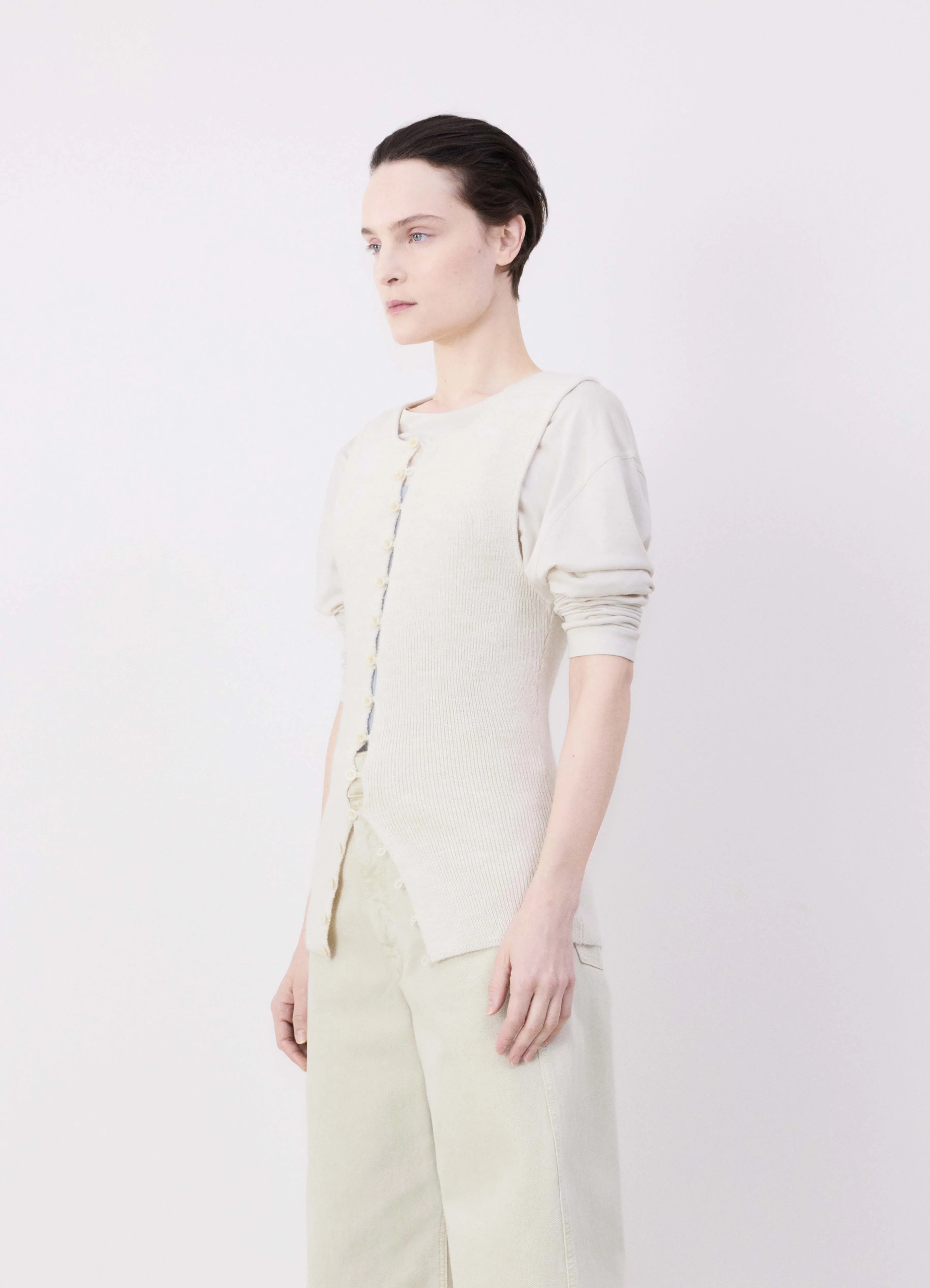 SLEEVELESS FITTED CARDIGAN Spandex Rayon Corduroy