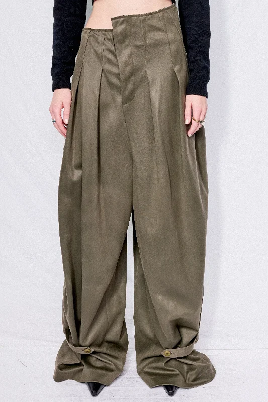 Deep Green Vegan Suede Trousers Trousers Lace Delicate