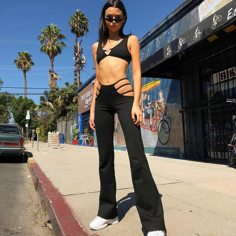 2018 Women Black Sexy Cut Out Holes Pants Slim Fitness Sweat Pants Flare Hollow Out Trousers Streetwear Capris Pant Trousers Wedding White 2018 Women Black Sexy Cut Out Holes Pants Slim Fitness Sweat Pants Flare Hollow Out Trousers Streetwear Capris Pant Trousers Wedding White
