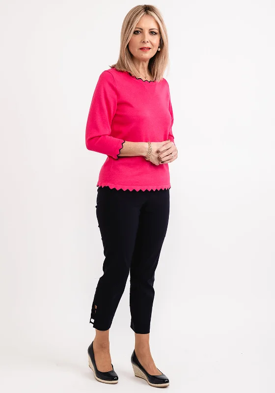 Micha Contrast Cut Trim Knit Sweater, Fuchsia Wool Sweater Cotton Sweater Cashmere Sweater Micha Contrast Cut Trim Knit Sweater, Fuchsia Wool Sweater Cotton Sweater Cashmere Sweater
