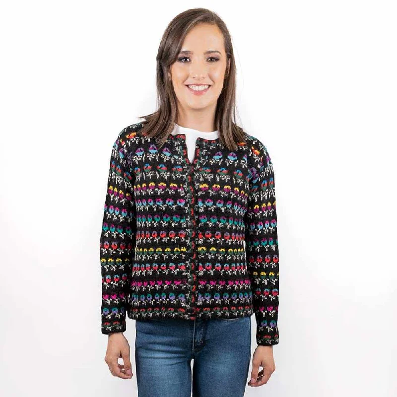 Alpaca Flor Cardigan in Black Plaid Cardigan Polka Dot Checkered