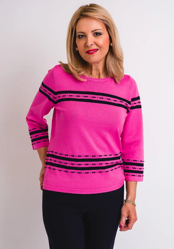 Leon Collection Stitch & Stripe Print Jumper, Pink Cashmere Blend Cotton Blend Poly Blend Leon Collection Stitch & Stripe Print Jumper, Pink Cashmere Blend Cotton Blend Poly Blend
