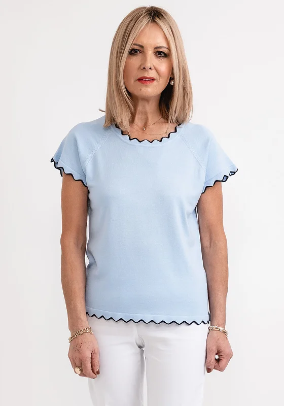 Micha Contrast Trim Short Sleeve Knit Sweater, Light Blue Slim Fit Regular Fit Oversized Micha Contrast Trim Short Sleeve Knit Sweater, Light Blue Slim Fit Regular Fit Oversized