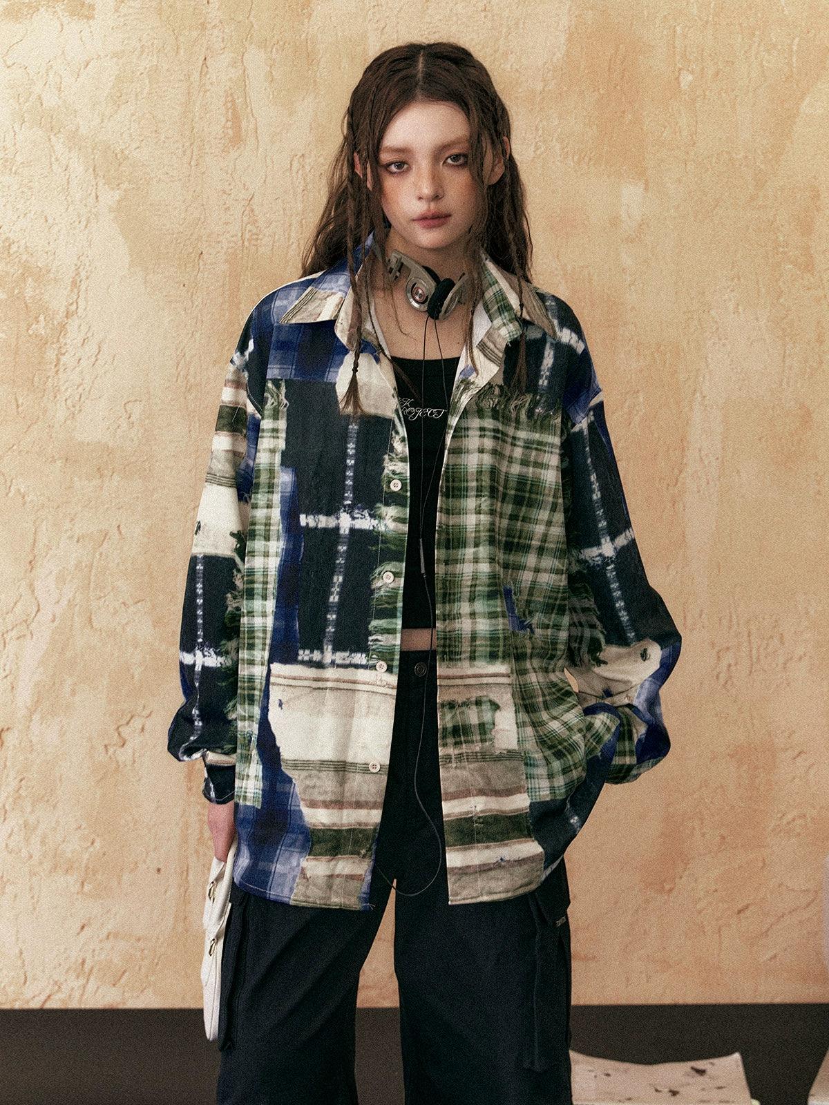 Ezek Oversized Patchwork Plaid Shirt - Unisex Grunge Tie-Dye Flannel Button-Up Jacket Nylon Jacket Polyester Jacket Spandex Jacket Ezek Oversized Patchwork Plaid Shirt - Unisex Grunge Tie-Dye Flannel Button-Up Jacket Nylon Jacket Polyester Jacket Spandex Jacket