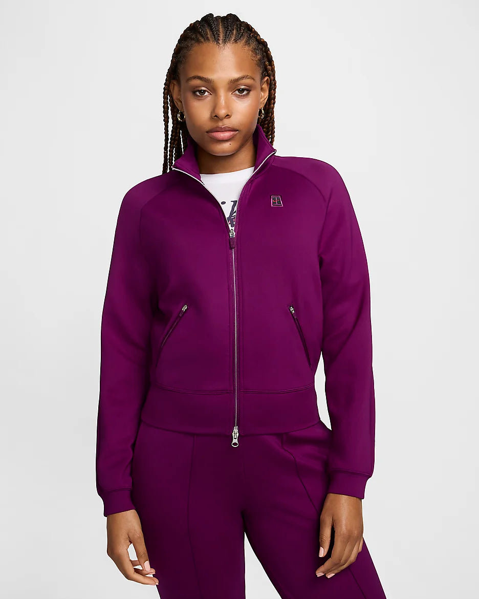 Ladies Nike Court Dri-Fit Heritage Tennis Jacket Notch Collar Peter Pan Collar Cowl Neck