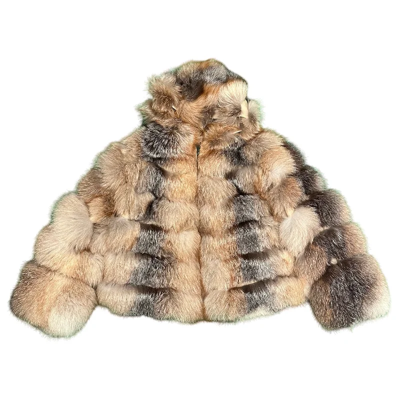 Kashani Women's Natural Golden Island Fox Fur Hooded Copped Jacket Cardigan Sweater Pullover Kashani Women's Natural Golden Island Fox Fur Hooded Copped Jacket Cardigan Sweater Pullover
