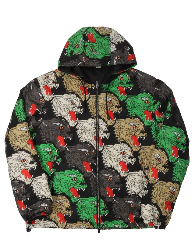 Panther Print Padded Hooded Jacket Rayon Fabric Velvet Fabric Corduroy Fabric