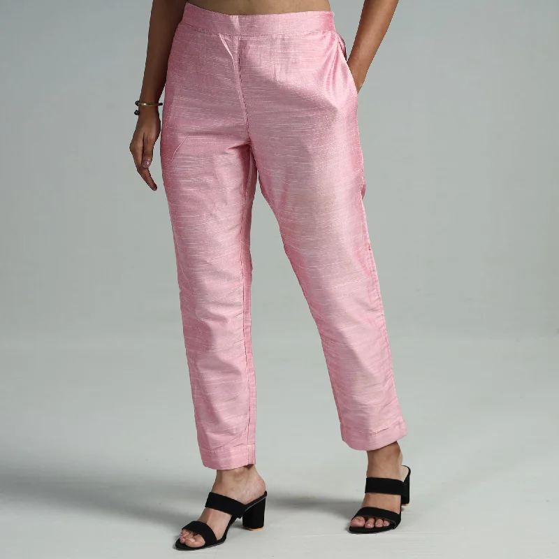 Baby Pink - Silk Tapered Casual Pant for Women 02 High-Waisted Sale,