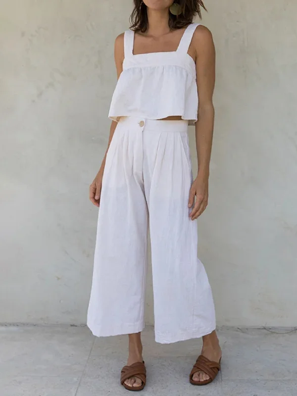 Hazel Blues® |  Square Neck Wide Strap Top and Pants Set Jeans Straight,
