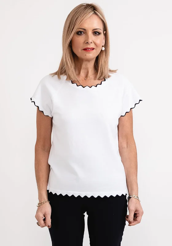 Micha Contrast Trim Short Sleeve Knit Sweater, White Open Front Closed Front Wrap Front Micha Contrast Trim Short Sleeve Knit Sweater, White Open Front Closed Front Wrap Front