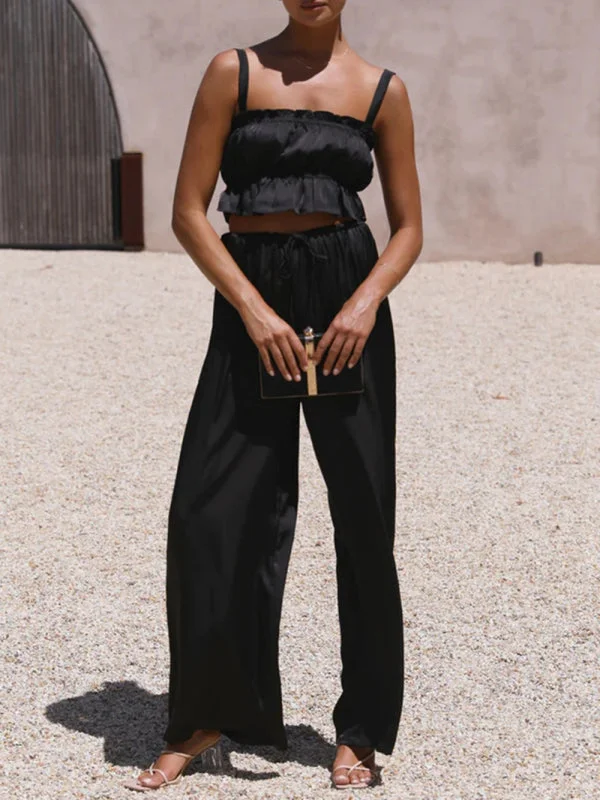 Blue Zone Planet | Spring and summer clothing, one-neck spaghetti straps, wide-leg pants, suit Denim Trousers, Blue Zone Planet | Spring and summer clothing, one-neck spaghetti straps, wide-leg pants, suit Denim Trousers,