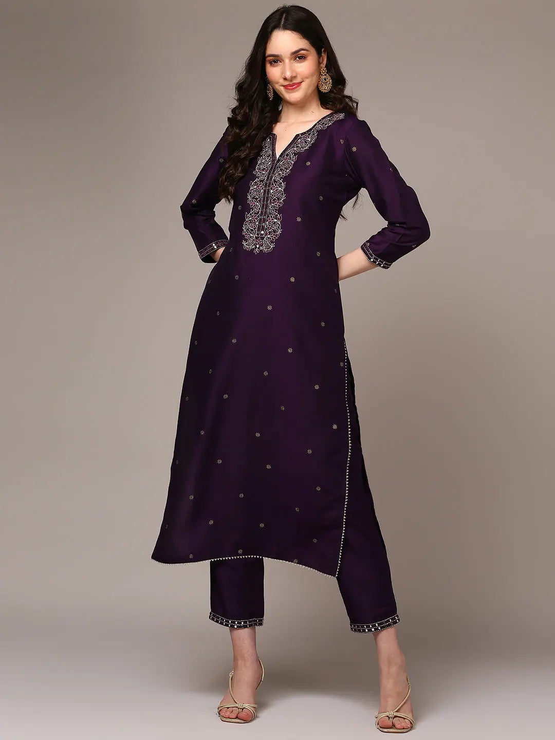 Ahika Women Purple Silk Blend Embroidered Straight Kurta Trouser VKSET1441 Trousers Low Rise Relaxed Ahika Women Purple Silk Blend Embroidered Straight Kurta Trouser VKSET1441 Trousers Low Rise Relaxed