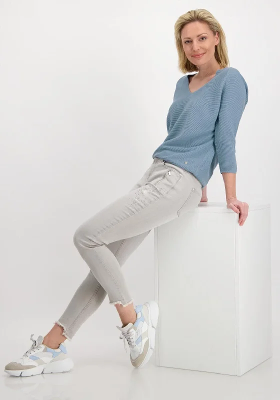 Monari Ribbed V Neck Light Jumper, Blue Nylon Fabric Polyester Fabric Spandex Fabric Monari Ribbed V Neck Light Jumper, Blue Nylon Fabric Polyester Fabric Spandex Fabric