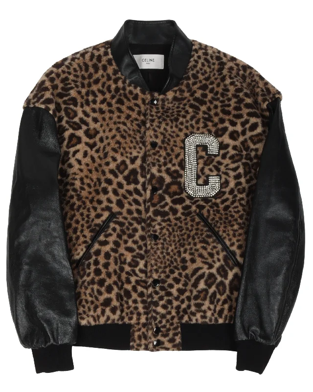 Crystal Leopard Leather Bomber Jacket Mesh Jacket Canvas Jacket Denim Jacket