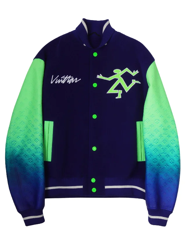 Mix Gradient Leather Bomber Jacket Print Jacket Jacquard Jacket Embroidered Jacket