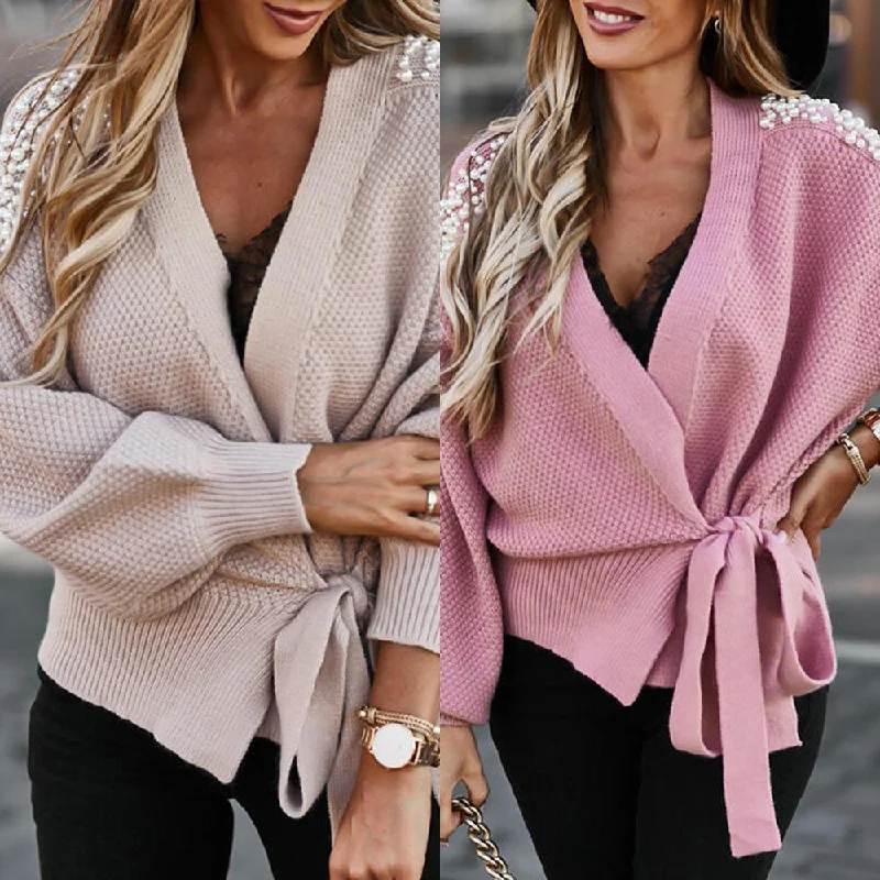 Wide Sleeve Cardigan Knitted Shirt Strap Top Soft Cozy Warm