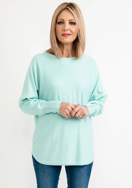 Seventy1 One Size Sparkle Button Cuff Knit Jumper, Mint Denim Fabric Leather Fabric Suede Fabric Seventy1 One Size Sparkle Button Cuff Knit Jumper, Mint Denim Fabric Leather Fabric Suede Fabric