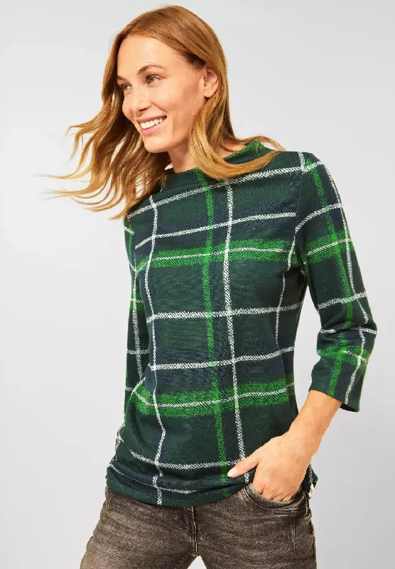 Cecil High Neck Checked Sweater, Ponderosa Pine Green Lightweight Heavyweight Midweight Cecil High Neck Checked Sweater, Ponderosa Pine Green Lightweight Heavyweight Midweight