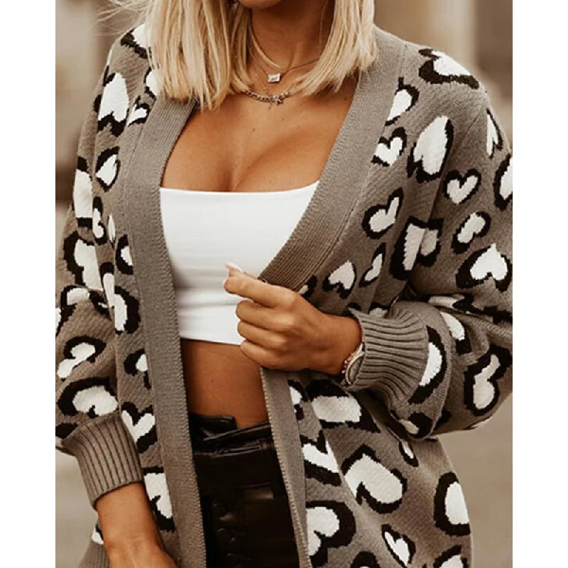 Heart Print Knitted Cardigan Casual Formal Business