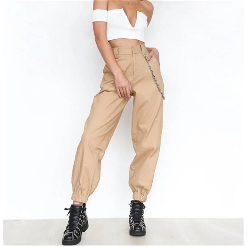 Meihuida Women's Cargo Trousers High Waist Safari Solid Punk Loose Long Sports Pants With Chain Hip Hop Cool Casual Pants Trousers Canvas Durable Meihuida Women's Cargo Trousers High Waist Safari Solid Punk Loose Long Sports Pants With Chain Hip Hop Cool Casual Pants Trousers Canvas Durable