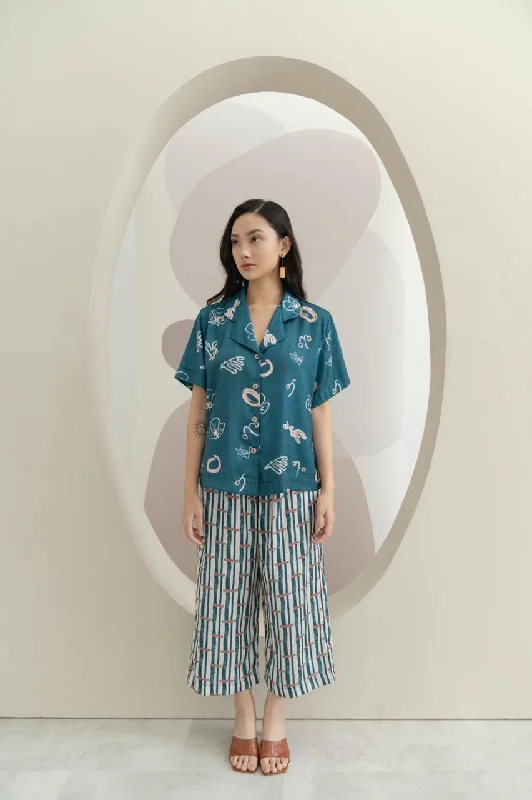 Teal urchins Basic Pajamas Long Pants in Teal Stretch Trendy,