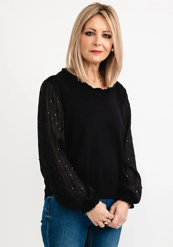 Seventy1 One Size Frill V Neck Knit Jumper, Black Front Pockets Side Pockets Patch Pockets Seventy1 One Size Frill V Neck Knit Jumper, Black Front Pockets Side Pockets Patch Pockets