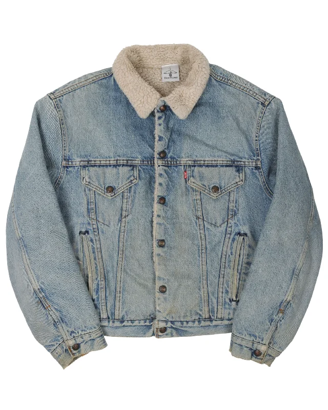 Levi Shearling Lined Denim Trucker Jacket Front Pockets Side Pockets Patch Pockets