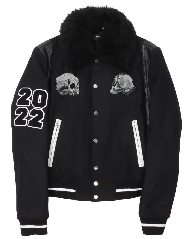 Wes Lang Shearling Collar Varsity Jacket Fleece Jacket Down Jacket Feather Jacket