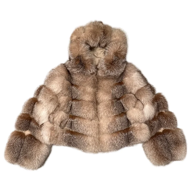 Kashani Women's Natural Fox Fur Hooded Copped Jacket Trench Coat Raincoat Waterproof Jacket Kashani Women's Natural Fox Fur Hooded Copped Jacket Trench Coat Raincoat Waterproof Jacket