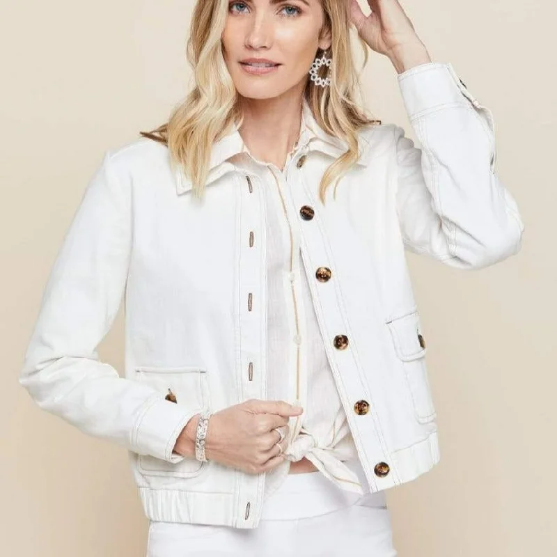 Adler Denim Jacket - Pearl White Striped Jacket Polka Dot Jacket Floral Jacket