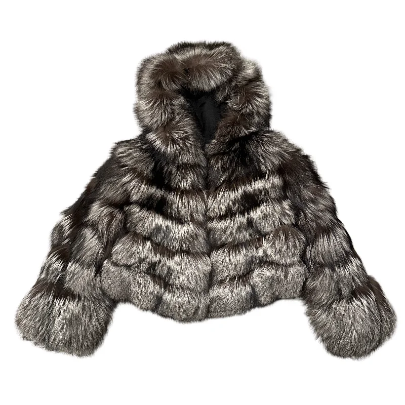 Kashani Women's Silver Fox Fur Hooded Copped Jacket Fleece Jacket Down Jacket Parka