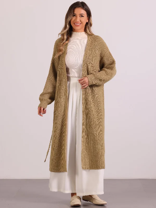 Open Front Long Sleeve Belted Knit Sweater Long Cardigan Chenille Blend Fleece Blend Nylon Blend Open Front Long Sleeve Belted Knit Sweater Long Cardigan Chenille Blend Fleece Blend Nylon Blend
