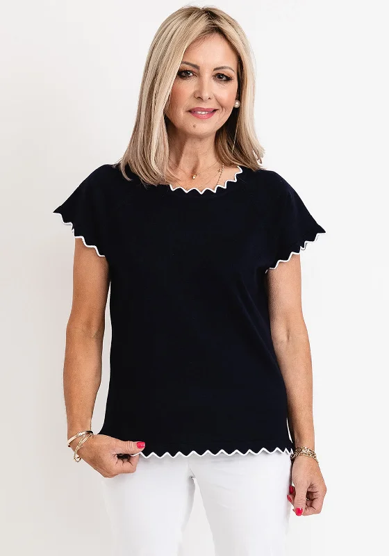 Micha Contrast Trim Short Sleeve Knit Sweater, Navy Lace Blend Ribbed Blend Corduroy Blend Micha Contrast Trim Short Sleeve Knit Sweater, Navy Lace Blend Ribbed Blend Corduroy Blend