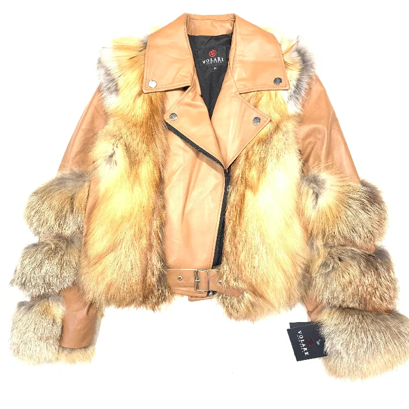 Volare Cognac Fox Fur Biker Jacket Faux Fur Jacket Real Fur Jacket Shearling Jacket