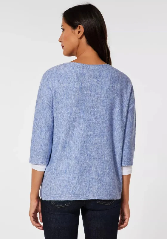 Street One Boat Neck Knit Sweater, Blue Melange Chenille Fabric Brocade Fabric Lace Fabric Street One Boat Neck Knit Sweater, Blue Melange Chenille Fabric Brocade Fabric Lace Fabric