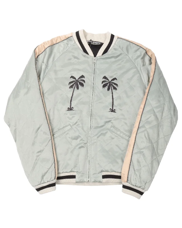 "Life is Palm" Souvenir Jacket Front Pockets Side Pockets Patch Pockets