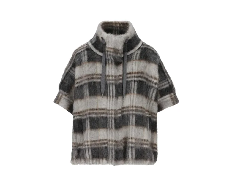 Brunello Cucinelli Plaid Jacquard Short Sleeved Jacket Toggled Jacket Drawstring Jacket Belted Jacket Brunello Cucinelli Plaid Jacquard Short Sleeved Jacket Toggled Jacket Drawstring Jacket Belted Jacket