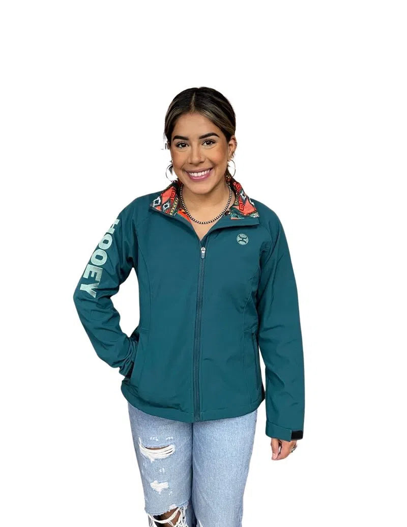 Hooey Ladies Softshell Jacket Teal Front Pockets Side Pockets Patch Pockets