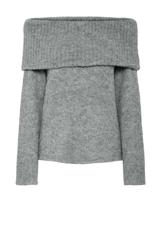 Pieces Pam Off Shoulder Knit Jumper, Dark Grey Melange Machine Wash Dry Clean Hand Wash Pieces Pam Off Shoulder Knit Jumper, Dark Grey Melange Machine Wash Dry Clean Hand Wash