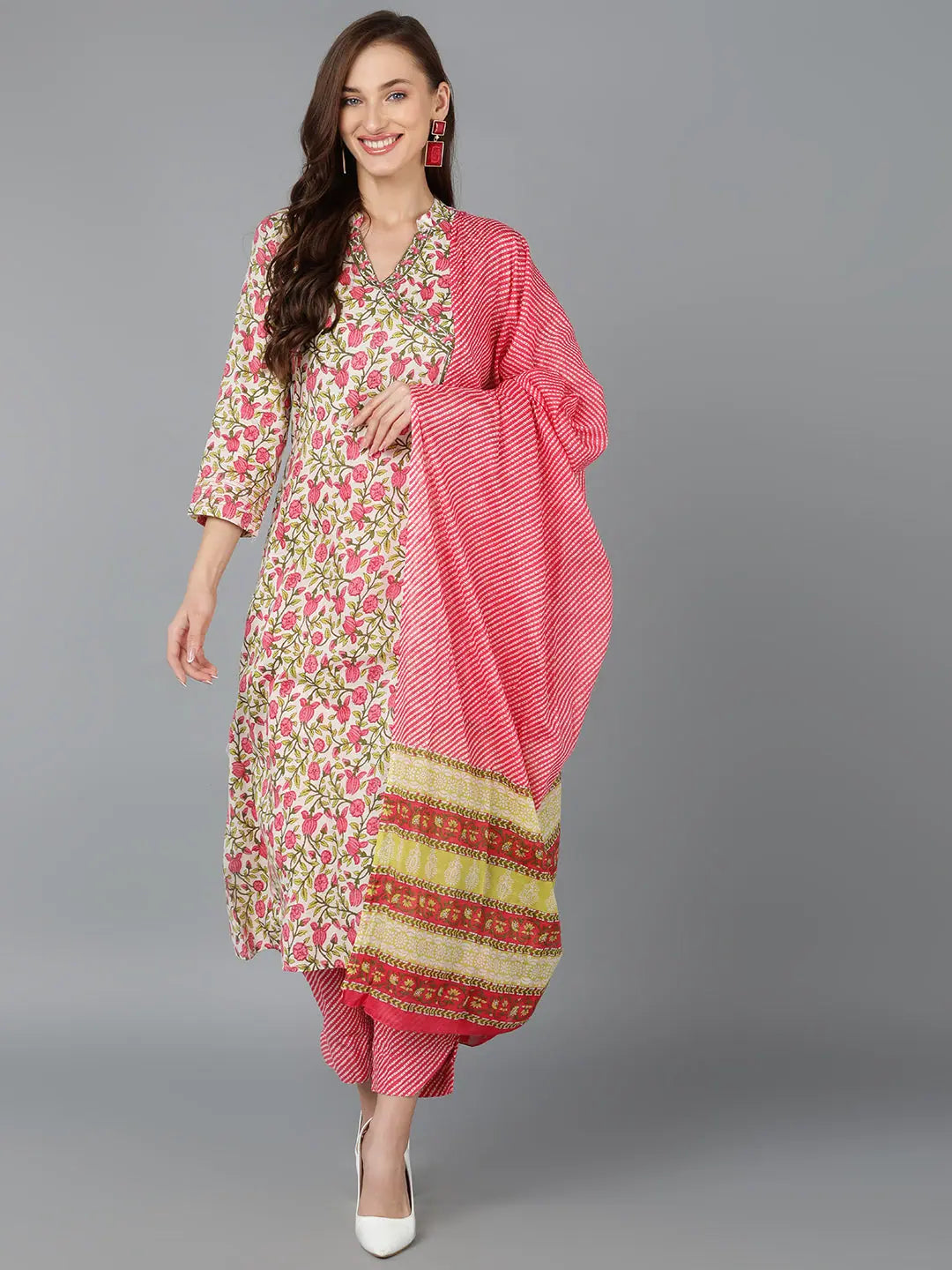 Ahika Women Cotton Floral Printed Kurta Trousers-VKSKD1135B_S Trousers High Rise Slim Fit Ahika Women Cotton Floral Printed Kurta Trousers-VKSKD1135B_S Trousers High Rise Slim Fit