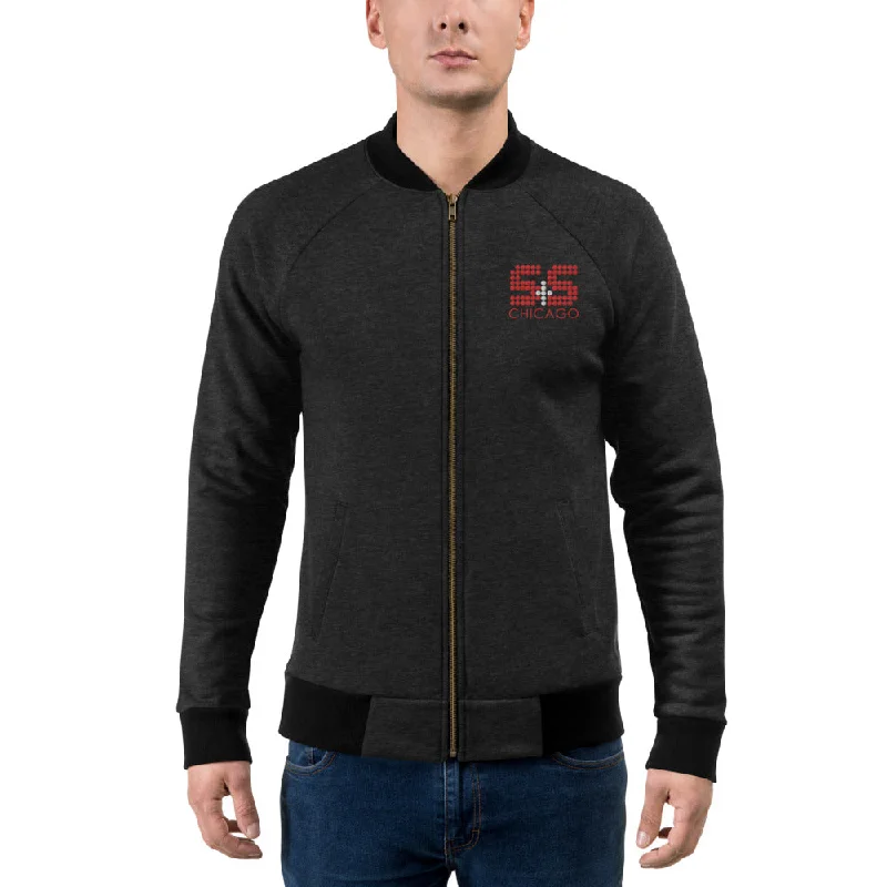 Unisex Bomber Jacket Black with Red and White Embroidered S&S Bomber Jacket Anorak Windbreaker Unisex Bomber Jacket Black with Red and White Embroidered S&S Bomber Jacket Anorak Windbreaker