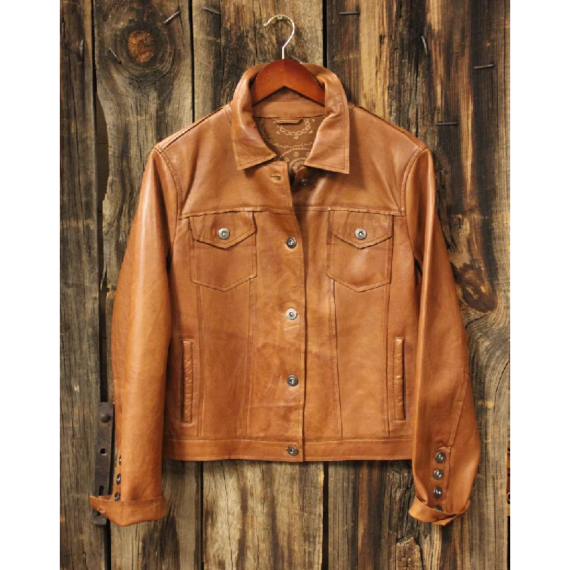 Ladies Leather Jean Jacket Welt Pockets Slit Pockets Flap Pockets